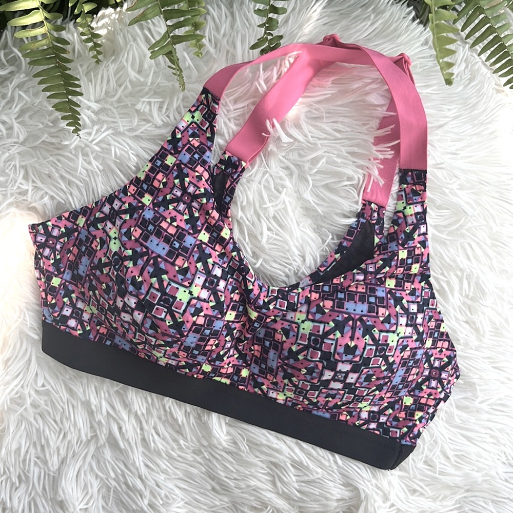 Victoria’s Secret Sports | Cross-Back Padded Sports Bra | Pink Multi-Color